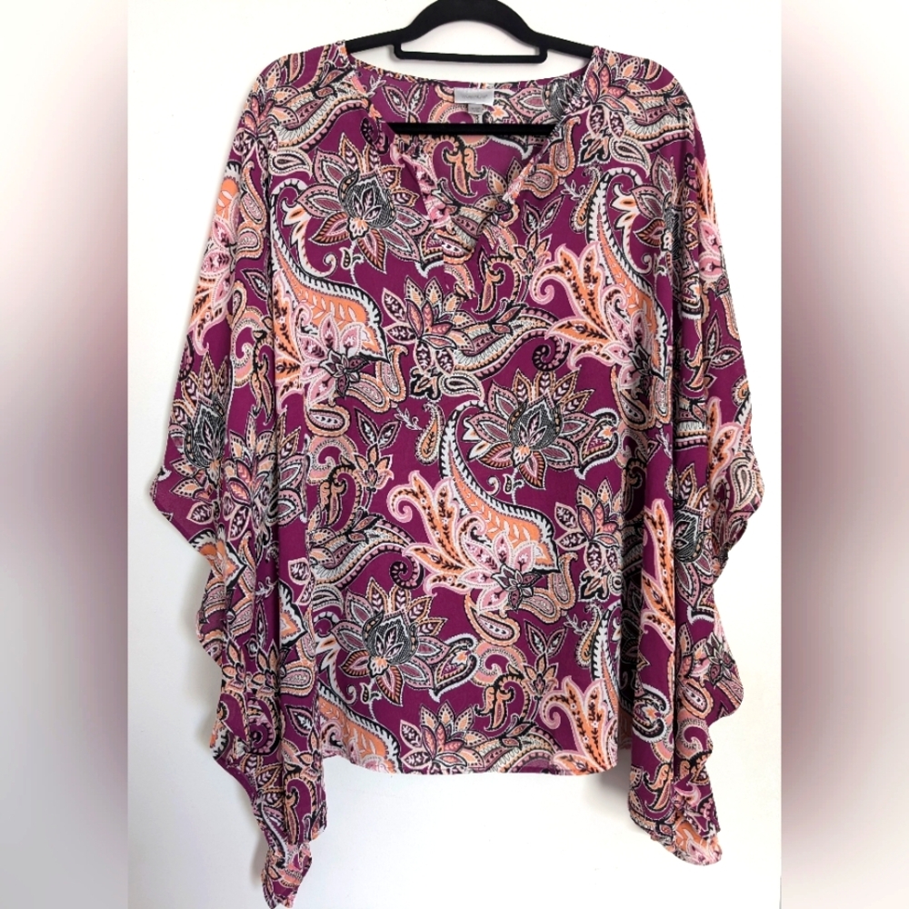 Avenue Women's Paisley Flutter Sleeve Poncho Top
